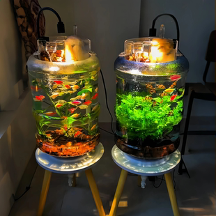 矿泉水桶改鱼缸创意透明底部排水生态缸家庭观赏手工落地式鱼缸