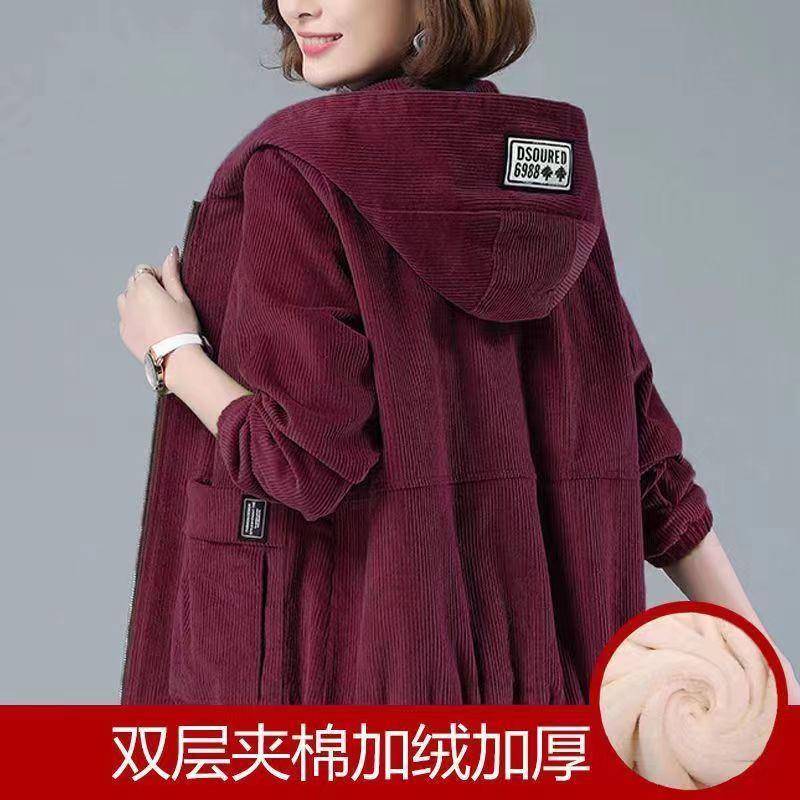 2023冬季新款灯芯绒女士外套加绒加厚复合宽松高档显瘦妈妈装外套