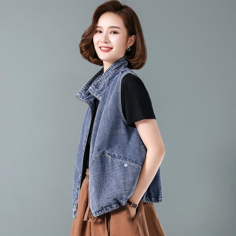 立领牛仔马甲女2024年春秋新款时尚休闲百搭无袖坎肩马夹背心外套