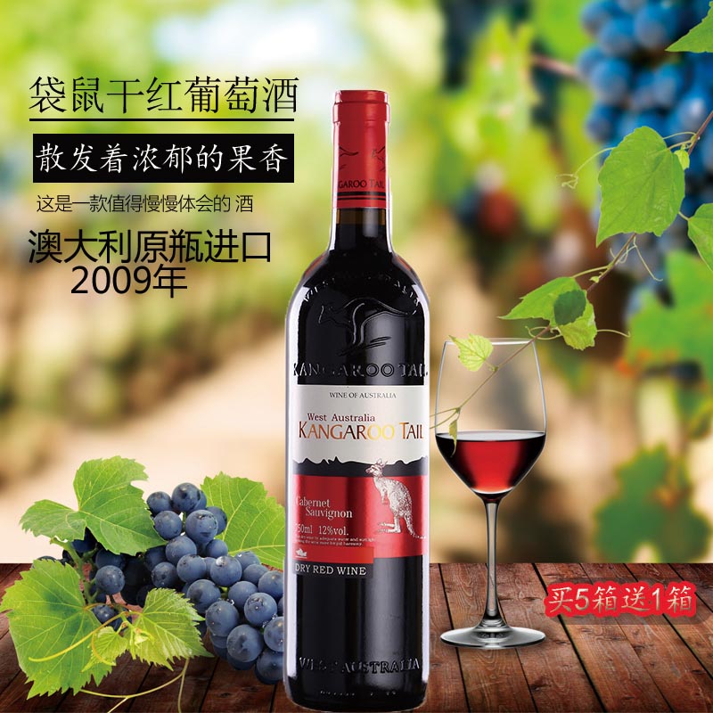 澳大利亚长尾袋鼠原酒进口赤霞珠干红葡萄酒750ml 送礼 整箱6支装