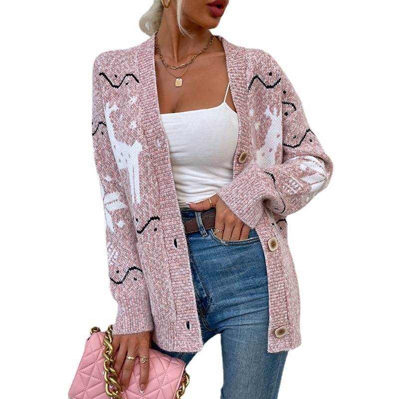 Christmas Deer Cardigan Sweater Girl圣诞毛衣