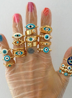 欧美时尚镀金油画恶魔之眼戒指名媛街拍时尚开口饰品女The ring