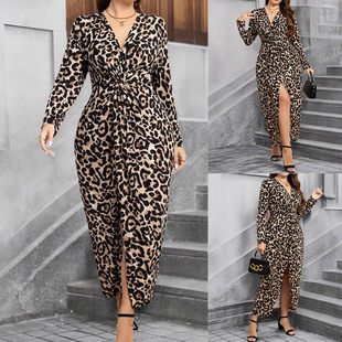 casual 豹纹连衣裙 Plus women dress大码 女装 ladies size print
