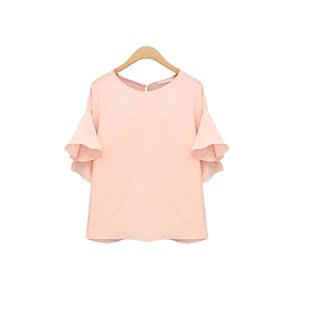 short summ 女大尺码 Sweet shirt fashion 纯色甜美衬衫 sleeve