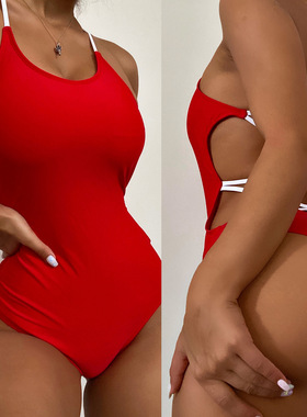 欧美新款红色连体泳衣性感比基尼泳装One-piece bikini swimsuit