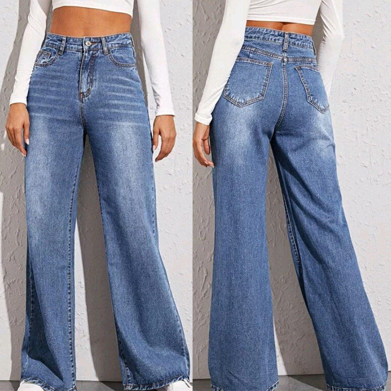 Loose fitting high waisted wide leg jeans for women