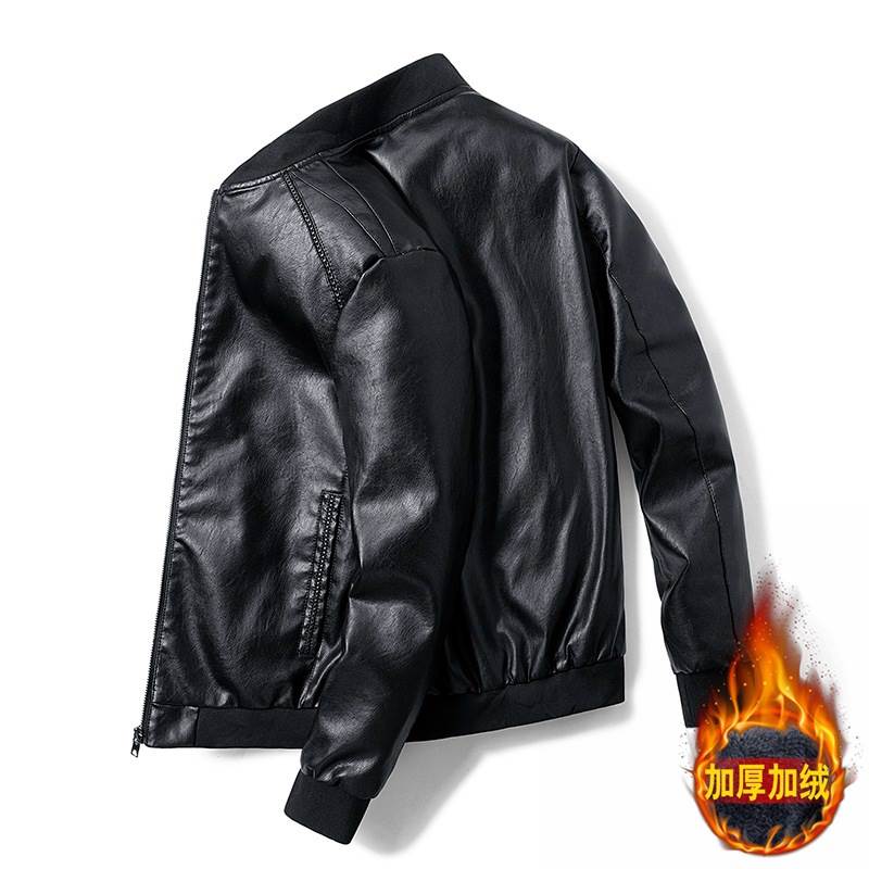 Large size leather coat winter warm PU motorcycle jacket men