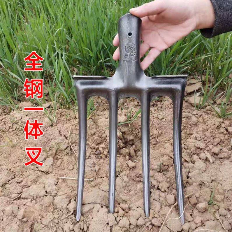 翻地松土叉子挖大蒜姜大葱钢叉起粪农用神器开荒四齿铁制掌柜推荐