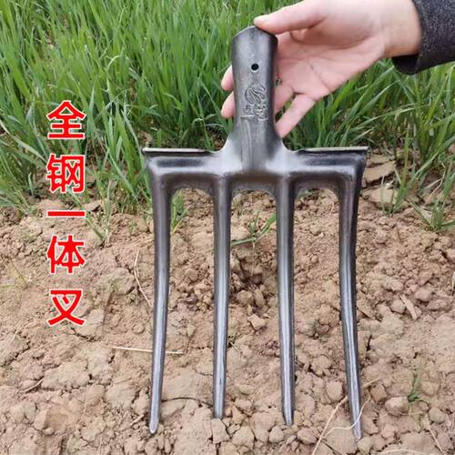 翻地松土叉子挖大蒜姜大葱钢叉起粪农用神器开荒四齿铁制掌柜推荐