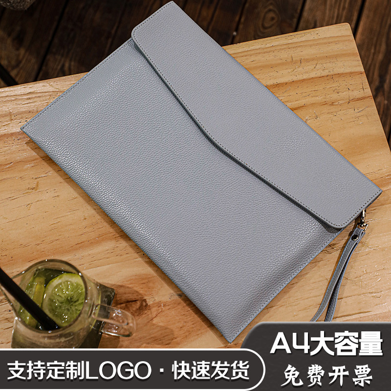 皮质文件袋A4商务收纳资料袋大容量韩版文件包扣防水大容量办公档