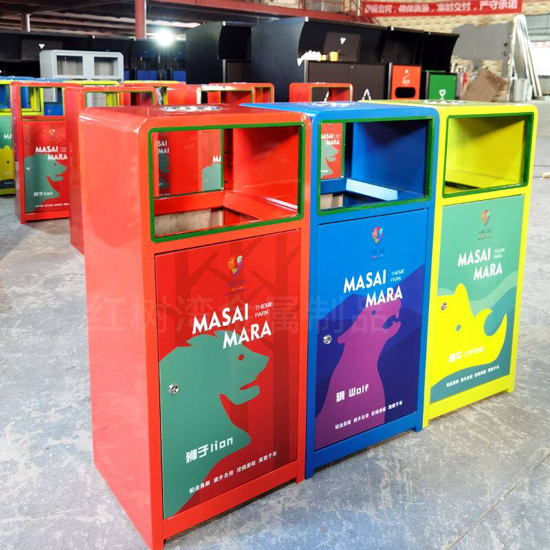 户外公园卡通丝印三色组合分类垃圾桶商场创意纸屑箱不锈钢厂家
