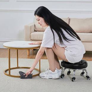 家用美缝子带轮旋转童擦矮凳46美甲修脚圆凳凳滑轮带娃儿地学步凳