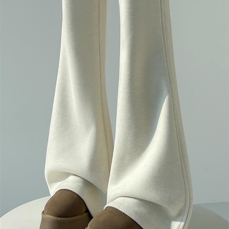 杏色羊绒糯米裤女秋冬季高腰窄版微喇叭裤休闲运动卫裤拖地马蹄裤