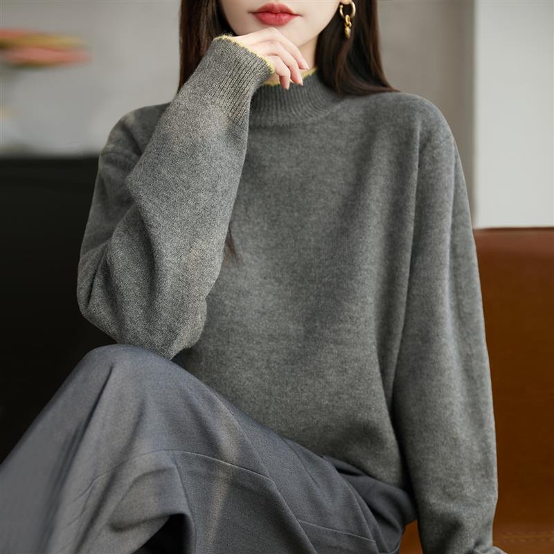 半高领厚款纯色针织打底衫女2025新款洋气大码女装上衣秋冬毛衣