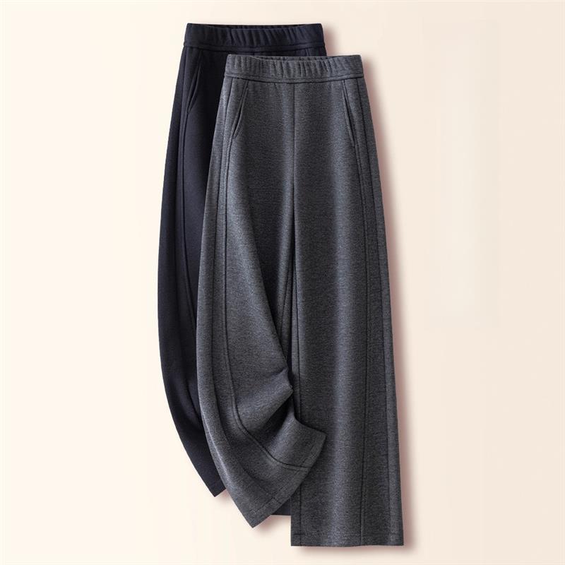 羊绒毛呢阔腿裤女秋冬季2025新款宽松加厚加绒糯米裤窄版直筒裤棉