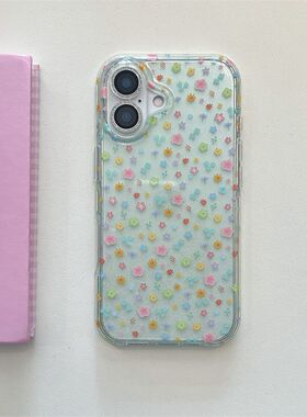 早春绿色碎花+手链6prax手Phne1果15双层透适用1om机壳io7苹/14