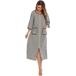 新品Women Long Sleepwear Soft ZippDer Front Robes Autumn Nig