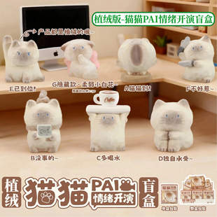 正版植绒猫猫PAI情绪开演绒FUFU盲盒摆件毛绒暹罗猫手办生日礼物
