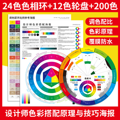 色轮卡12色相环油漆调色卡识色