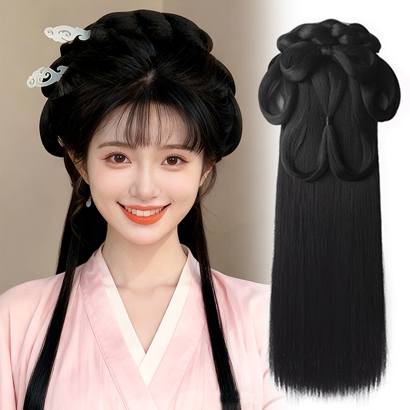 古风汉服假发一体式全套头饰古装战国袍发髻盘发魏晋风发型女发包
