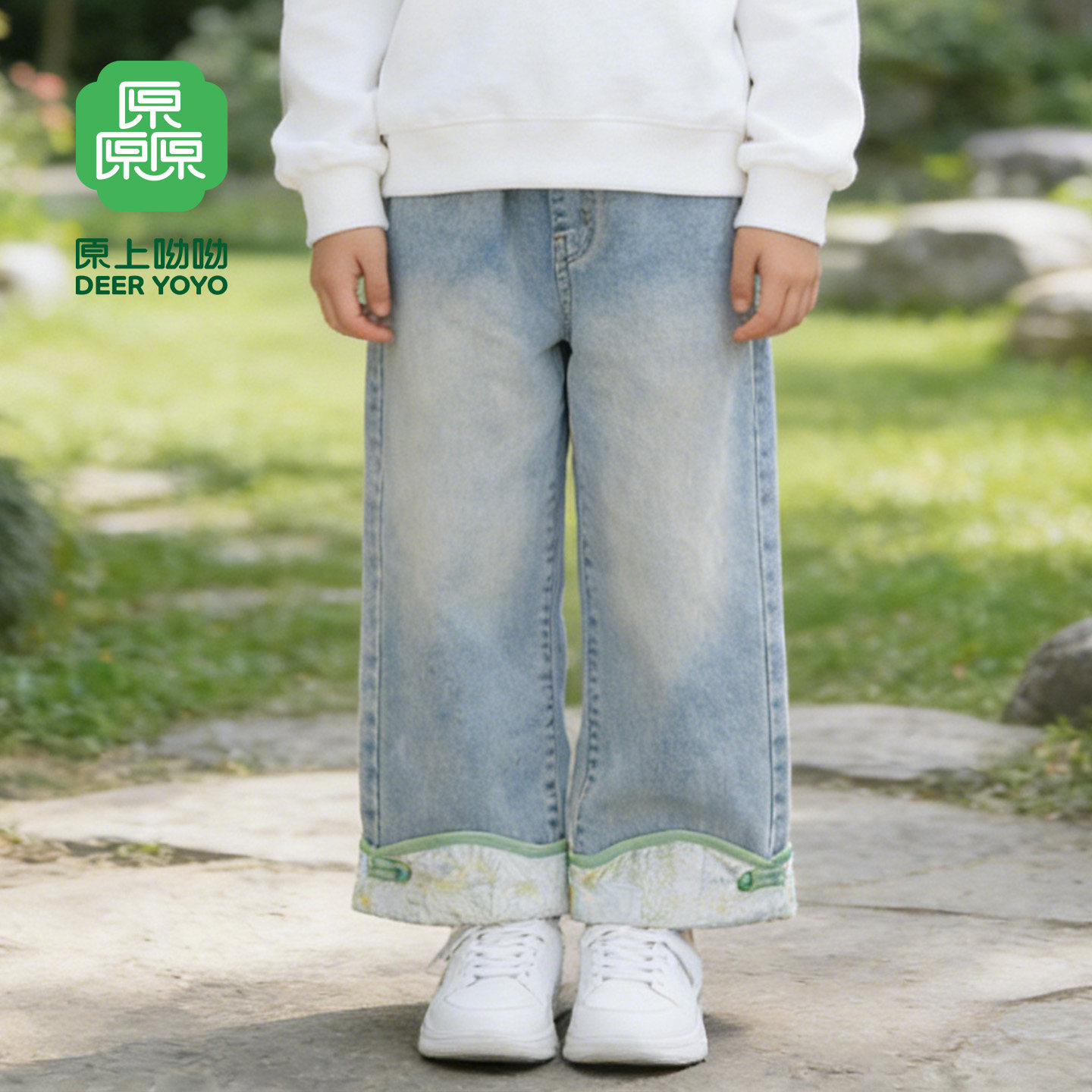 女童国风直筒牛仔裤2026春秋新款款儿童春季女宝宝盘扣新中式裤子