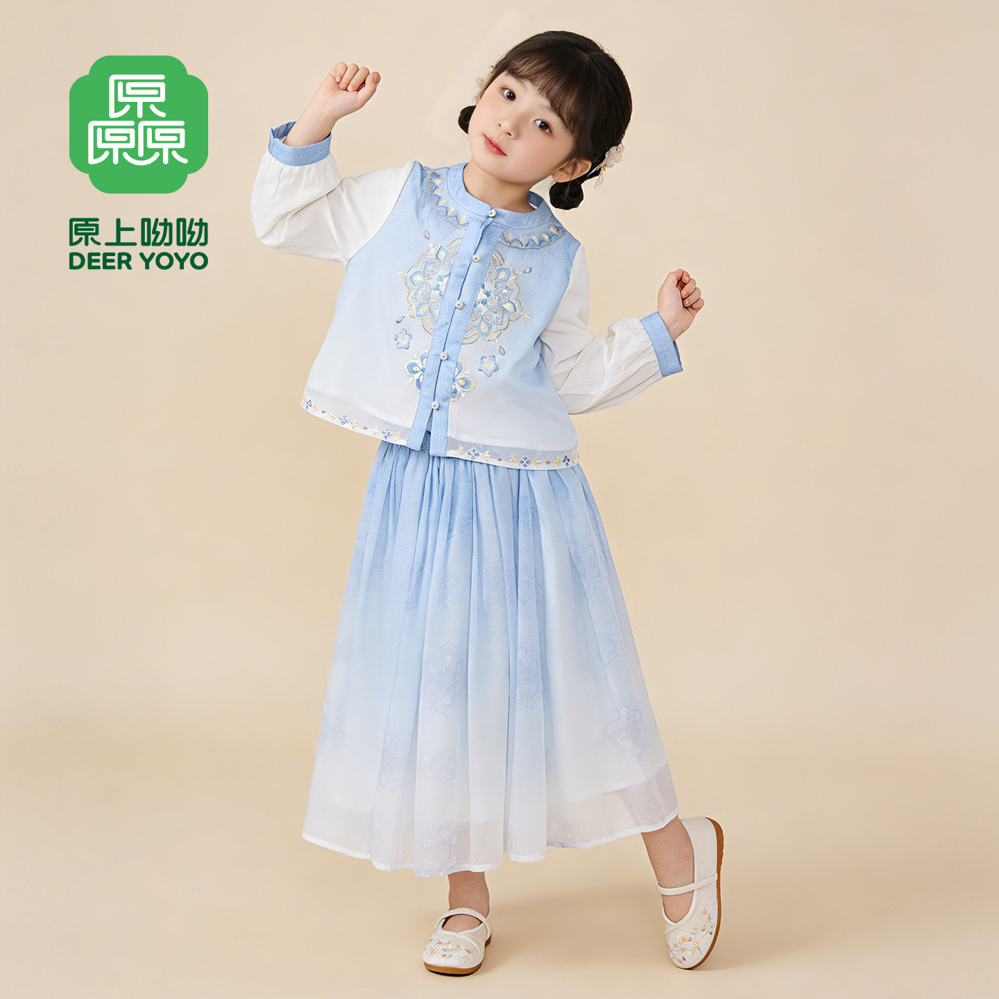 厵yuan国风女童刺绣两件套2026春季新款新中式演出服半身裙套装