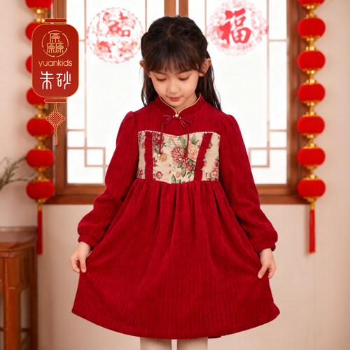 红色过年女童连衣裙春秋裙子