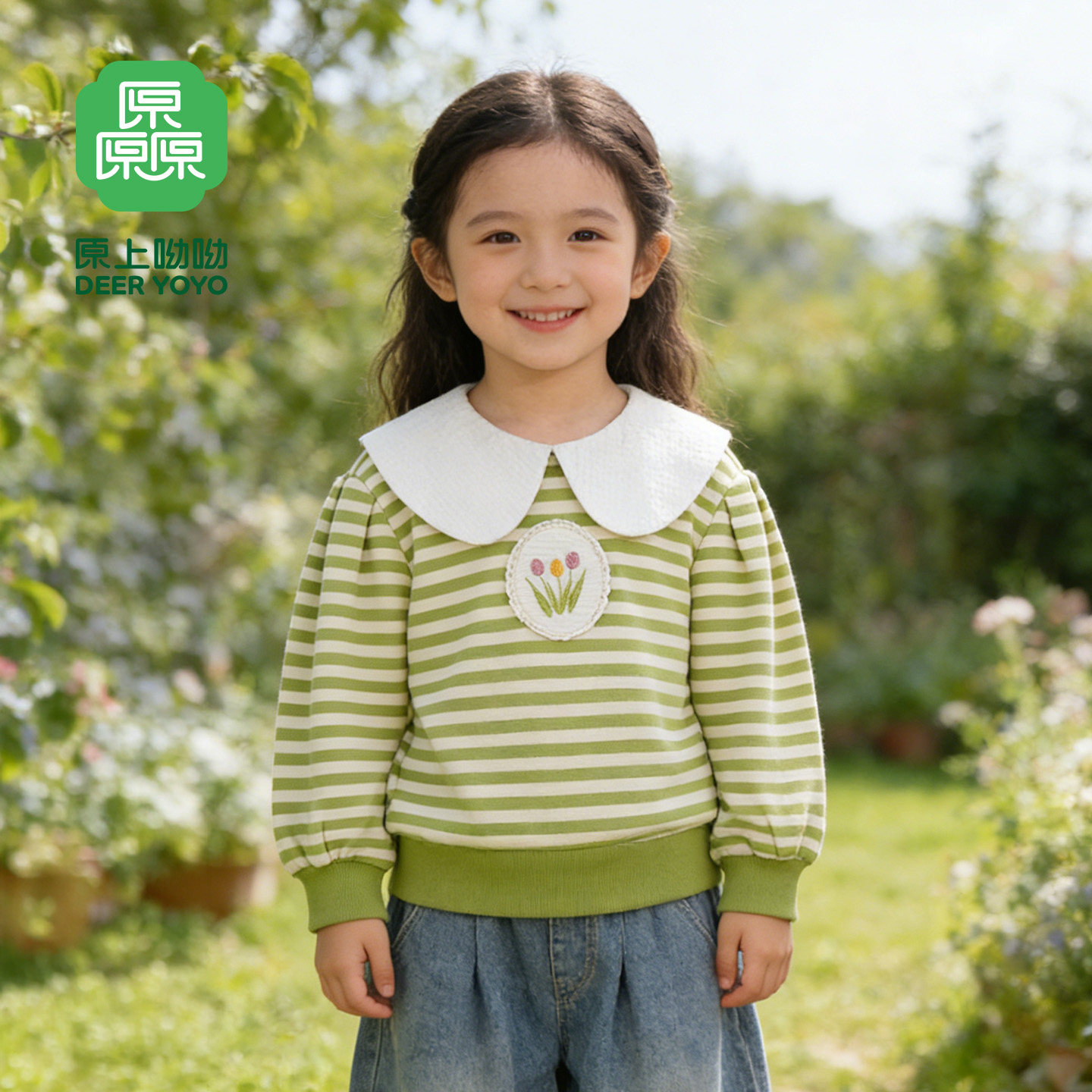 厵yuan女童春季时尚针织娃娃领卫衣2026年春秋儿童中大童休闲上衣