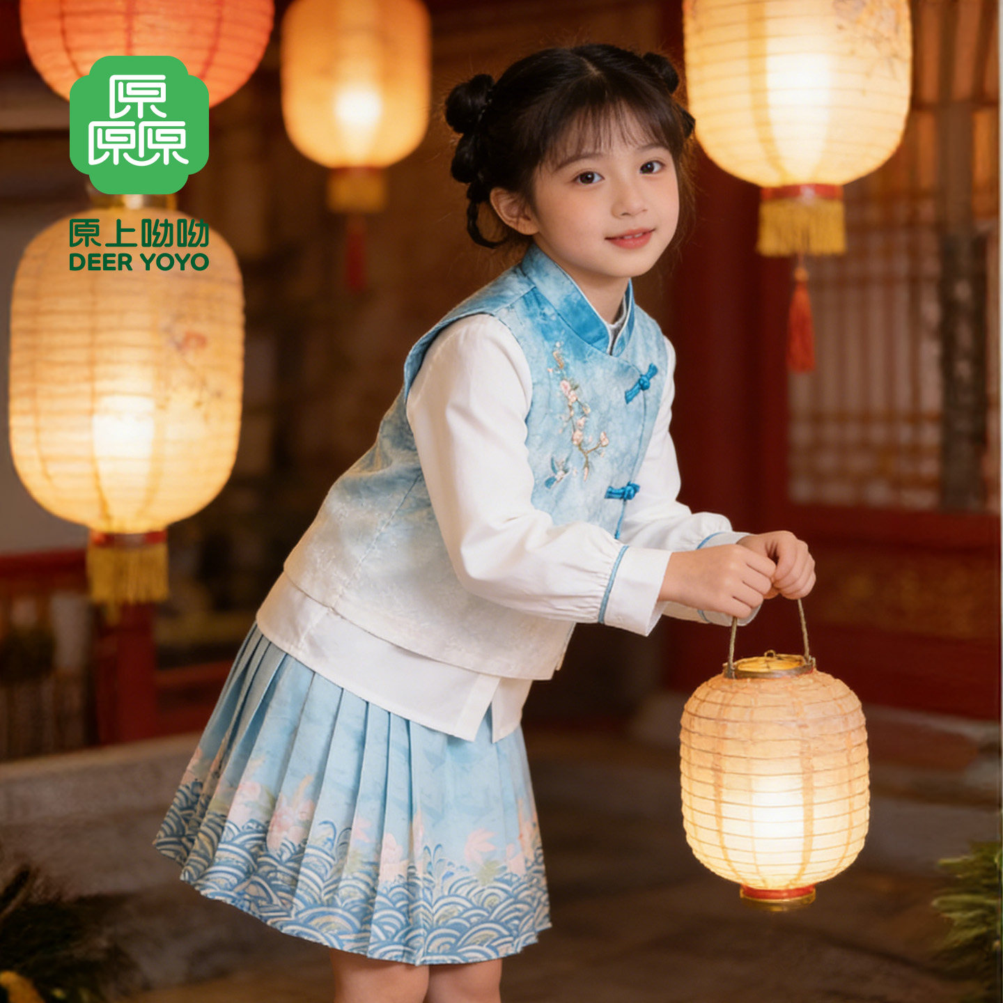 女童新中式国风汉服套装春装2026新款长袖盘扣外套半身裙子两件套