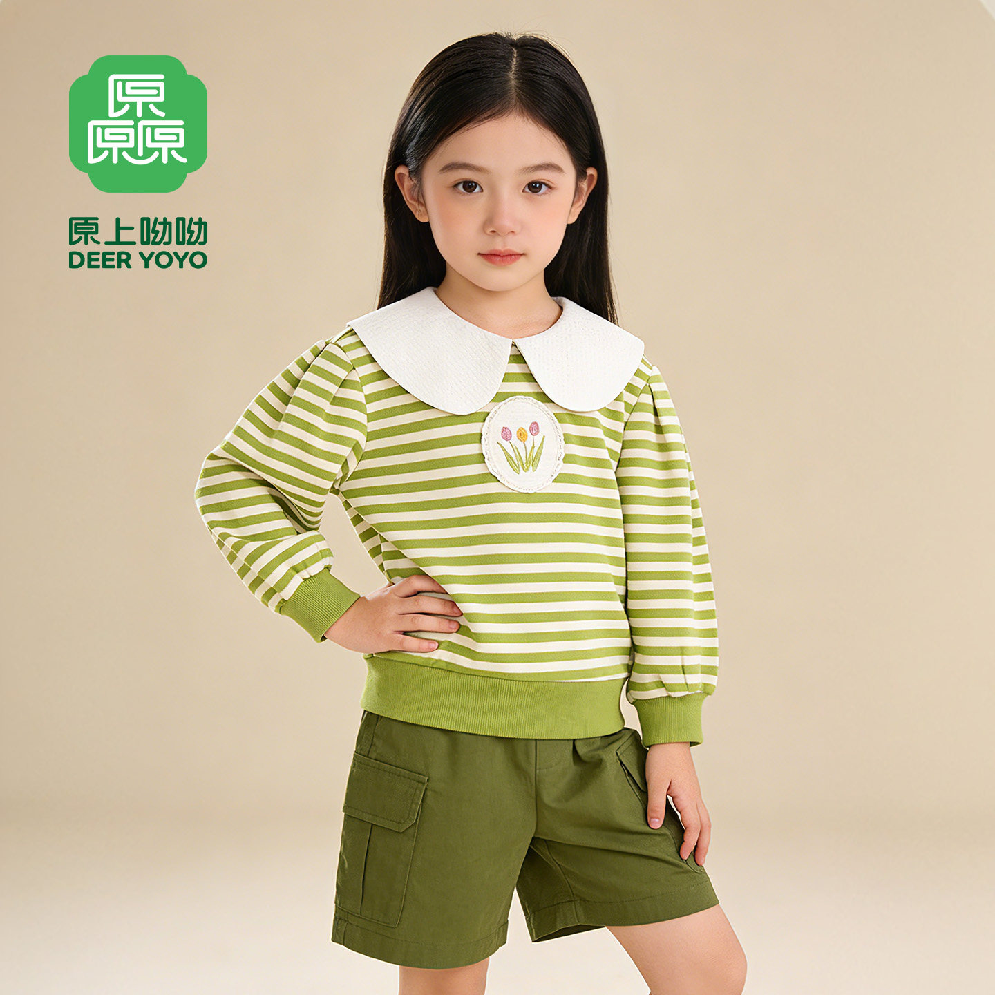 厵yuan女童春季时尚针织娃娃领卫衣2026年春秋儿童中大童休闲上衣