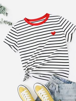 2025新款春夏季正肩纯棉条纹短袖t恤女小众设计感时尚百搭上衣