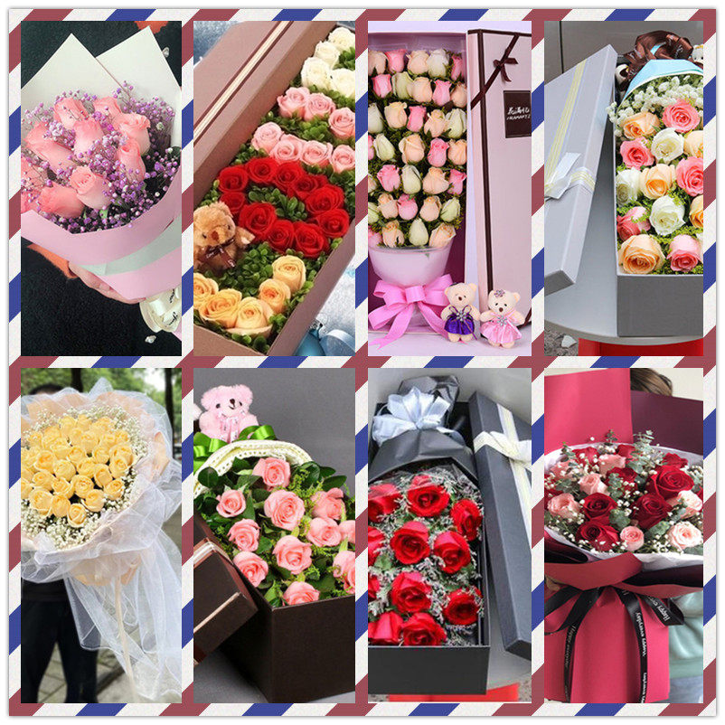 蓝粉香槟红玫瑰花束礼盒鲜花速递鲜花速递(同城)