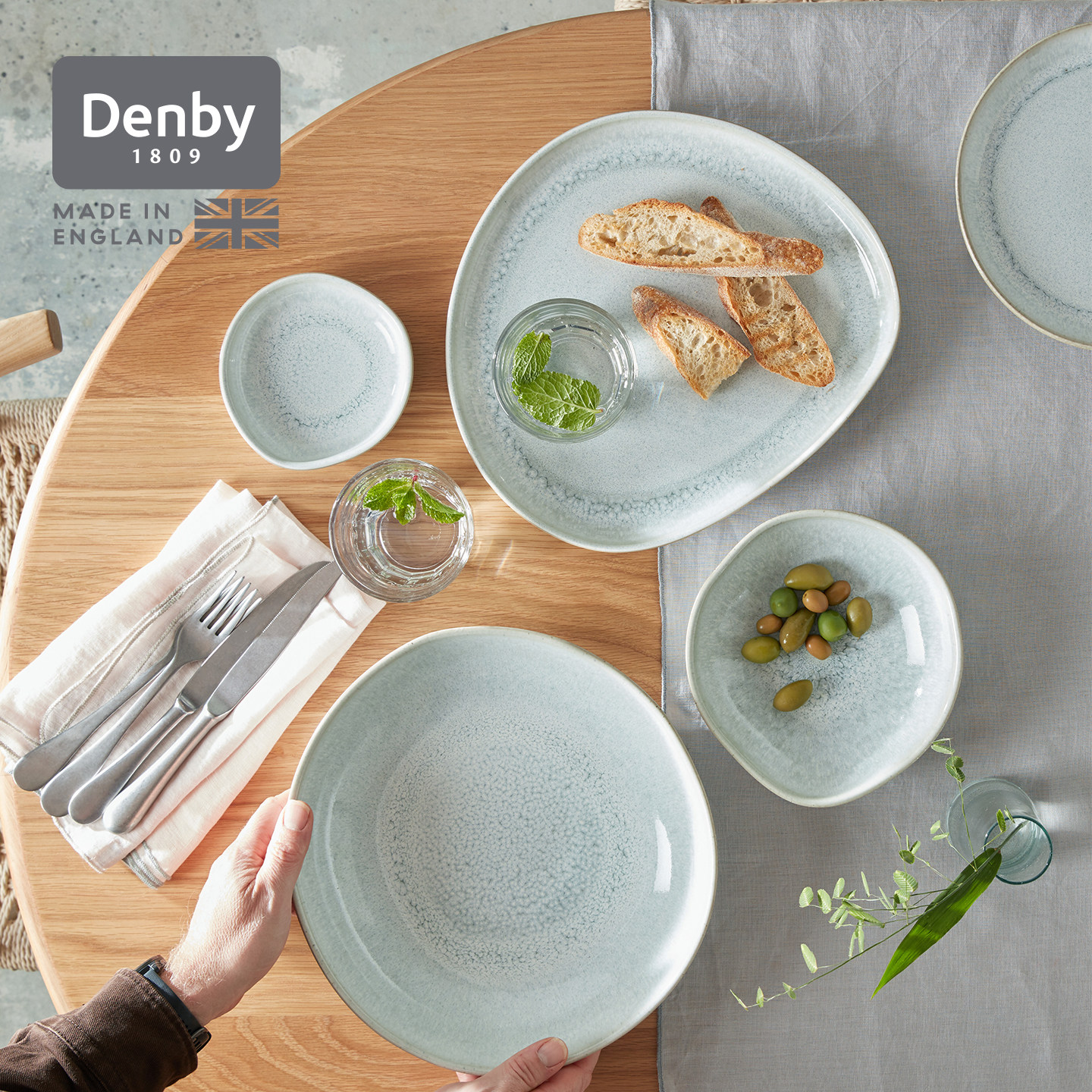 denby丹碧进口青绿陶瓷盘子家用碗餐盘意面碗早餐碗简约创意餐具