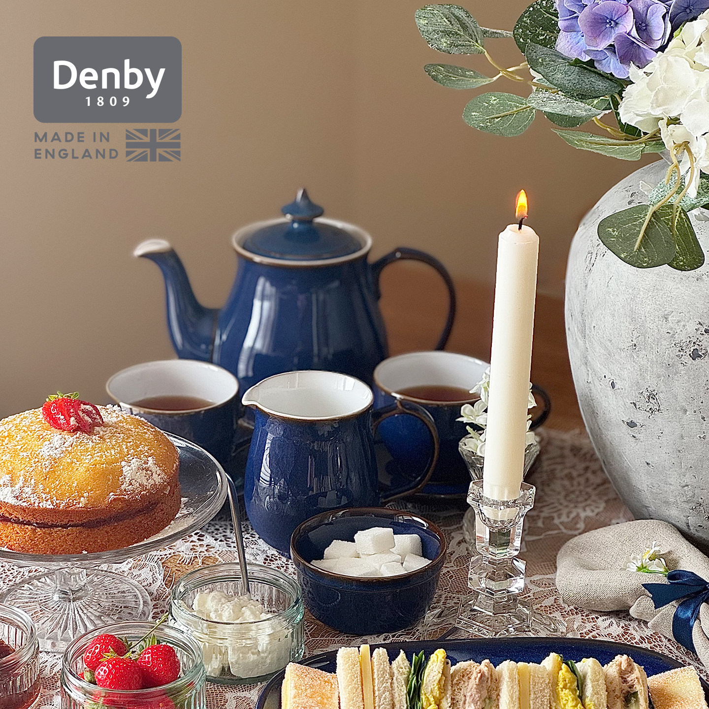 denby丹碧英国进口陶瓷饮品杯碟咖啡杯茶杯茶壶奶罐糖罐 帝王蓝