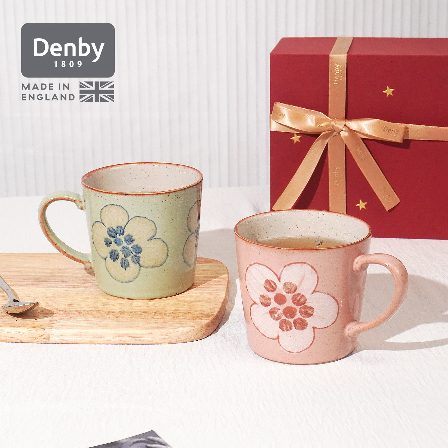 denby丹碧进口许愿花马克杯咖啡杯陶瓷杯子情侣水杯礼物礼盒装