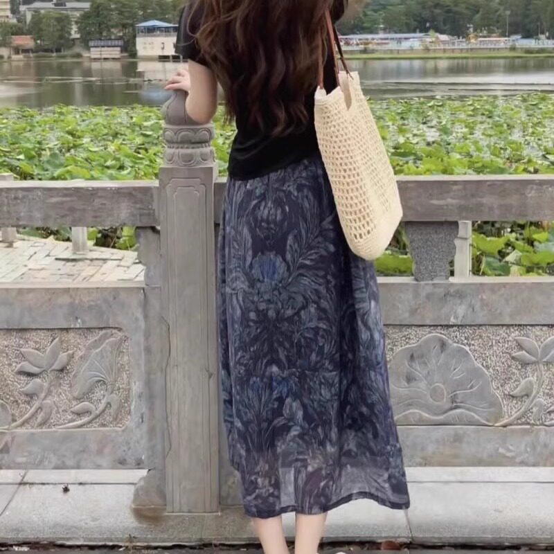 天丝亚麻半身裙女2026夏季新款时尚休闲高腰显瘦小个子中长款裙子