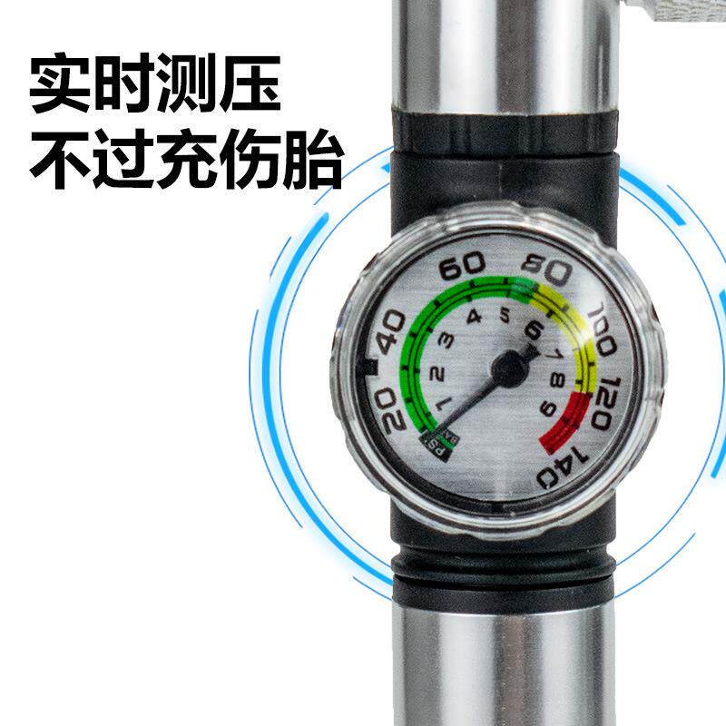 自行车迷你手动打气筒带压力表充气筒山地车篮球法嘴跨境热销