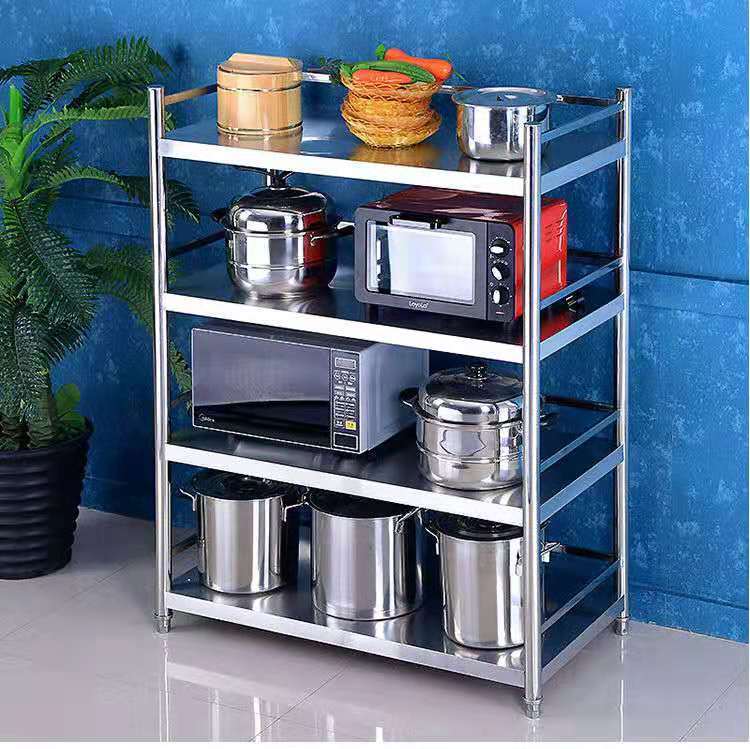 新款特厚围栏135高四层厨房不锈钢置物架带围挡杂物落地收纳架微