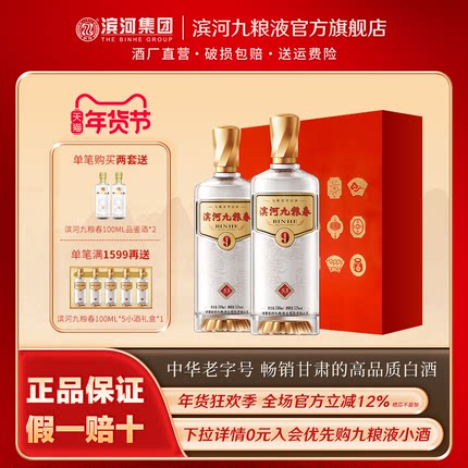 滨河九粮春53度白酒礼盒送长辈500ml*2瓶九粮香型纯粮酿造粮食酒