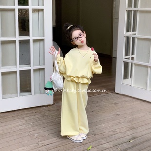 儿童洋气黄色显白套装2025新款韩版女童秋季休闲风卫衣卫裤两件套