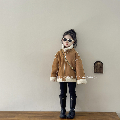 男女童冬季皮毛一体立领拉链外套