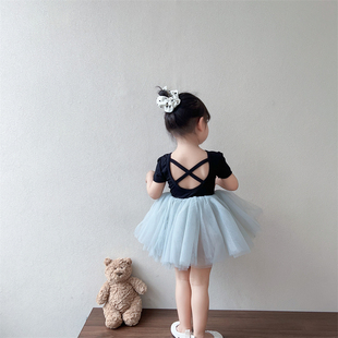 夏季 儿童短袖 韩版 薄款 芭蕾舞裙2024新款 洋气女童蓬松纱裙公主裙潮