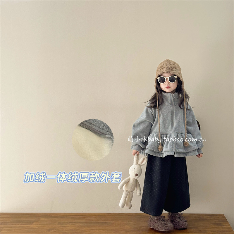 儿童洋气厚款外套2025新款韩版女童冬季加绒双层荷叶边下摆棉服潮