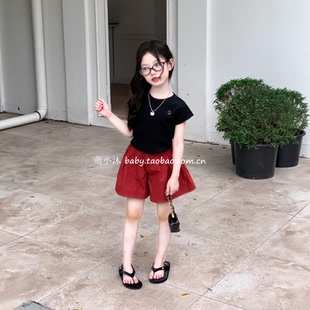 儿童洋气宽松T恤2026新款韩版女童夏季薄款纯色简单百搭套头上衣
