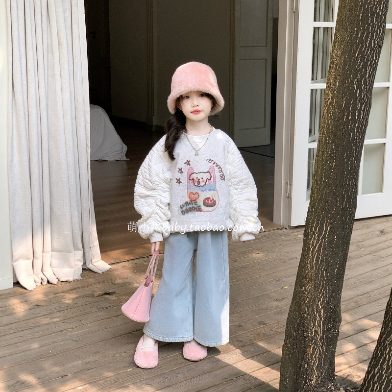 儿童洋气厚款卫衣2025新款韩版女童冬季加绒拼色袖套头卡通上衣潮,童装/婴儿装/亲子装,卫衣/绒衫,淘宝优惠券,粉丝福利购,淘宝优惠卷