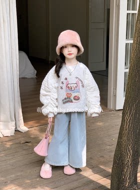 女童冬季加绒拼色袖厚款卫衣潮