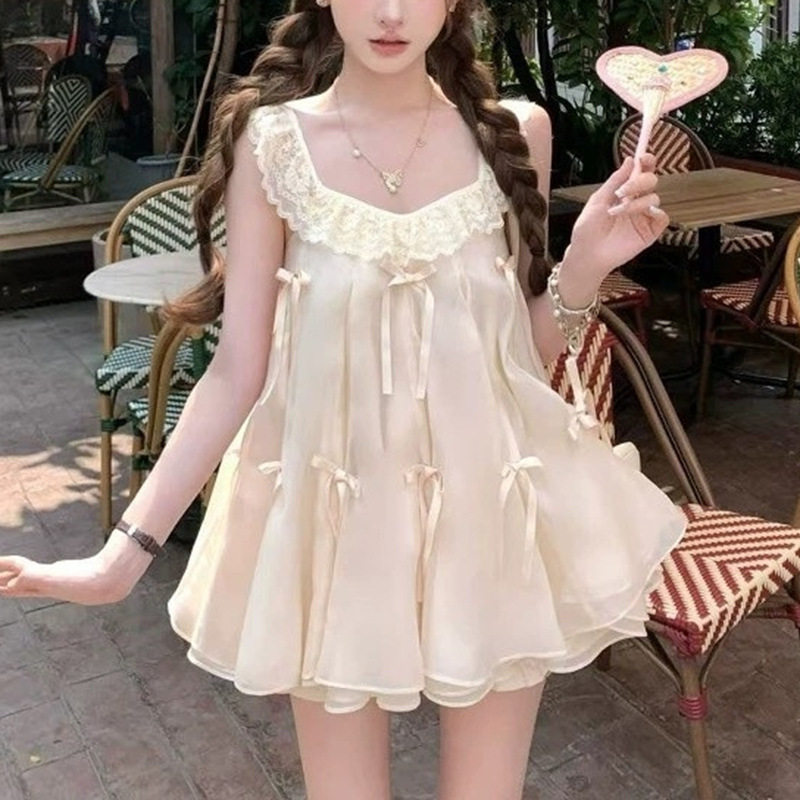森女甜美减龄套装女装夏季宽松背心连衣裙打底蕾丝半身裙两件套