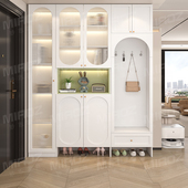 鞋 柜玄关柜坐凳一体家用门口高柜靠墙收纳柜奶油风入户屏风隔断柜