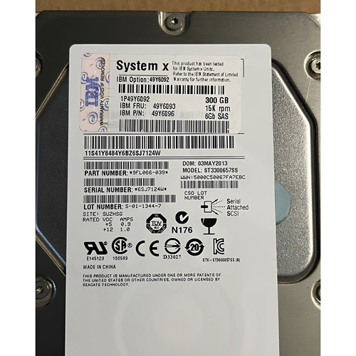 IBM 49Y6093 49Y6092 300G SAS 15K 6GB 3.5寸服务器硬盘