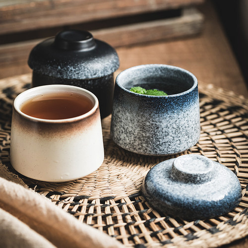 日式复古茶杯手工陶瓷釉下彩家用
